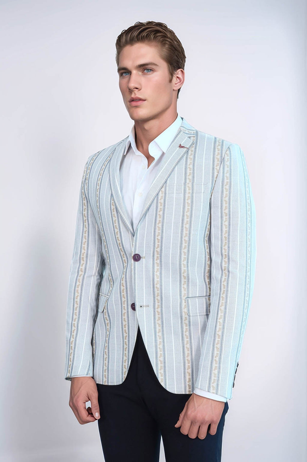Slim Fit Striped Blue Men Blazer by Wessi – side view