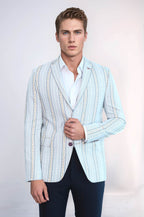 Slim Fit Striped Blue Men Blazer by Wessi – styled view