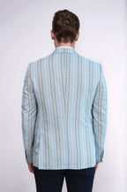 Slim Fit Striped Blue Men Blazer by Wessi – close up view