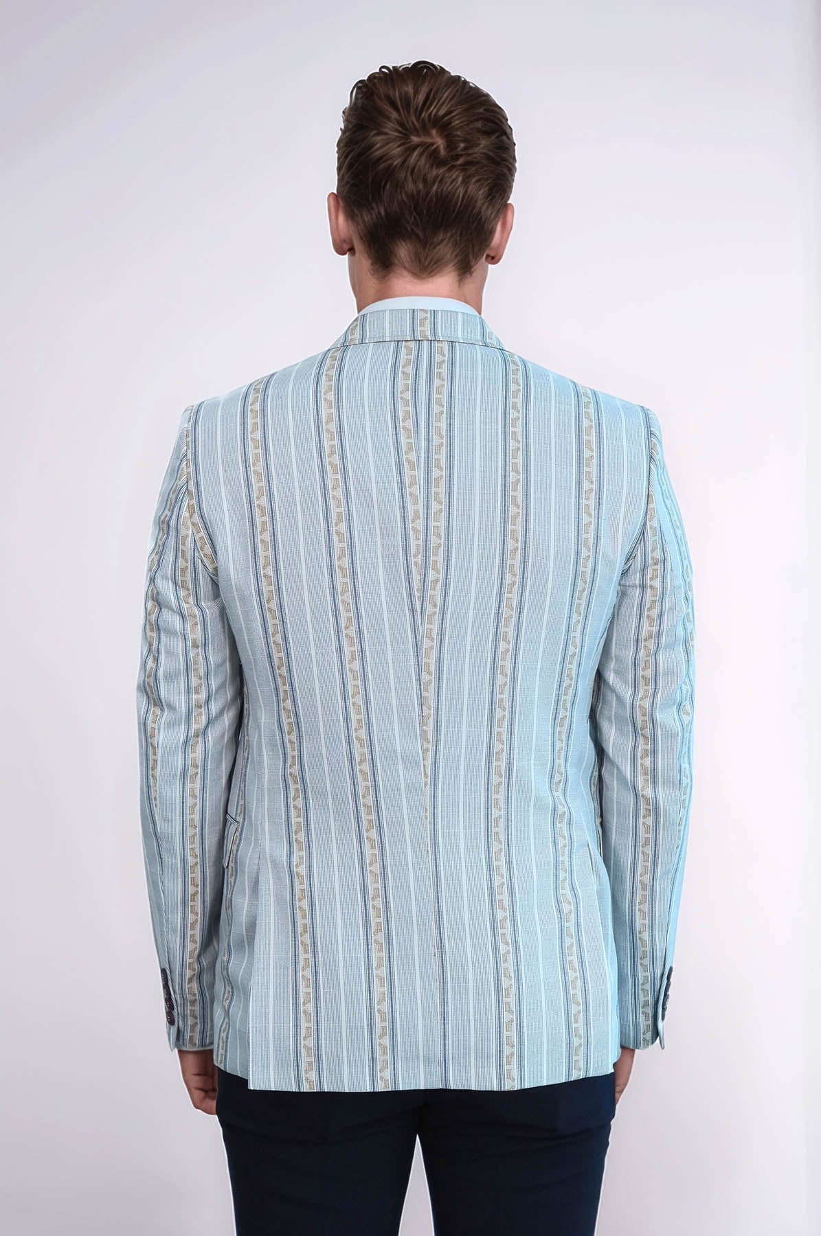 Slim Fit Striped Blue Men Blazer by Wessi – close up view