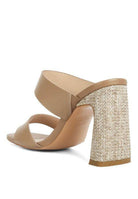 Rag Company slim heel summer sandals in tan color with stylish woven block heel