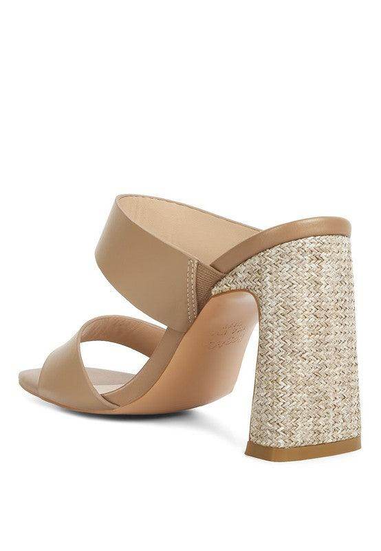 Rag Company slim heel summer sandals in tan color with stylish woven block heel