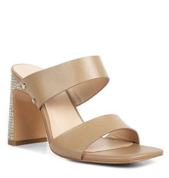 Rag Company slim heel summer sandals in beige with stylish strap design and textured block heel