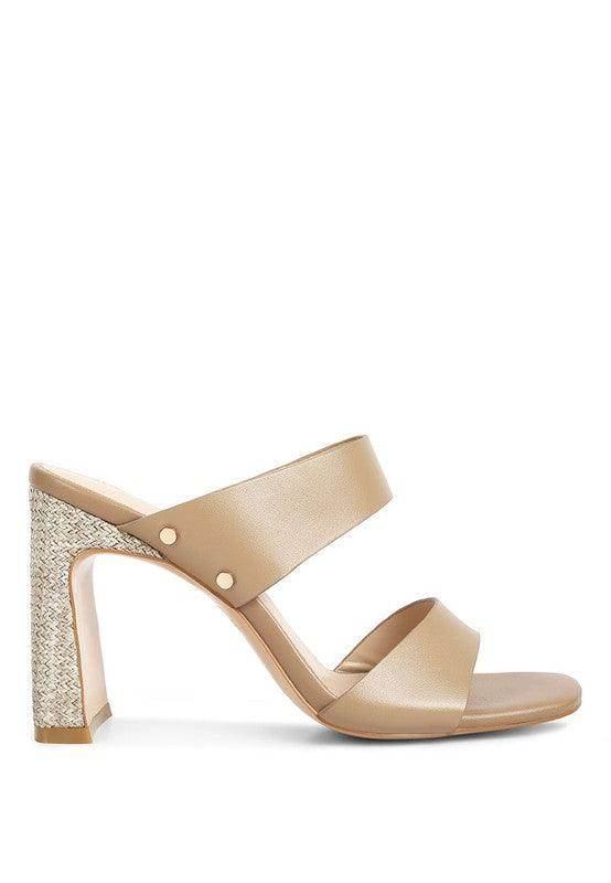 Rag Company slim heel summer sandals in beige with stylish straps and a textured block heel