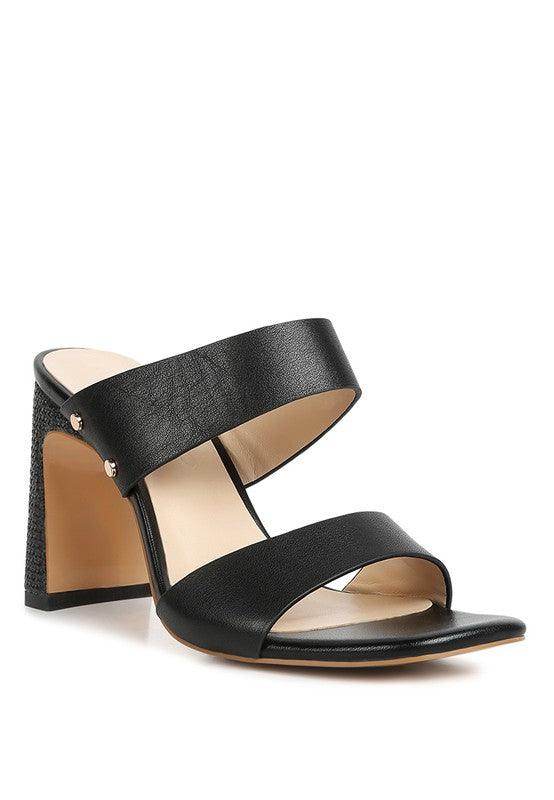 Rag Company black slim heel summer sandals with double straps and block heel for stylish comfort