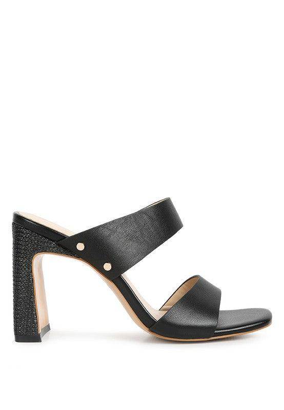 Rag Company's slim heel summer sandals in black with stylish straps and a comfortable block heel