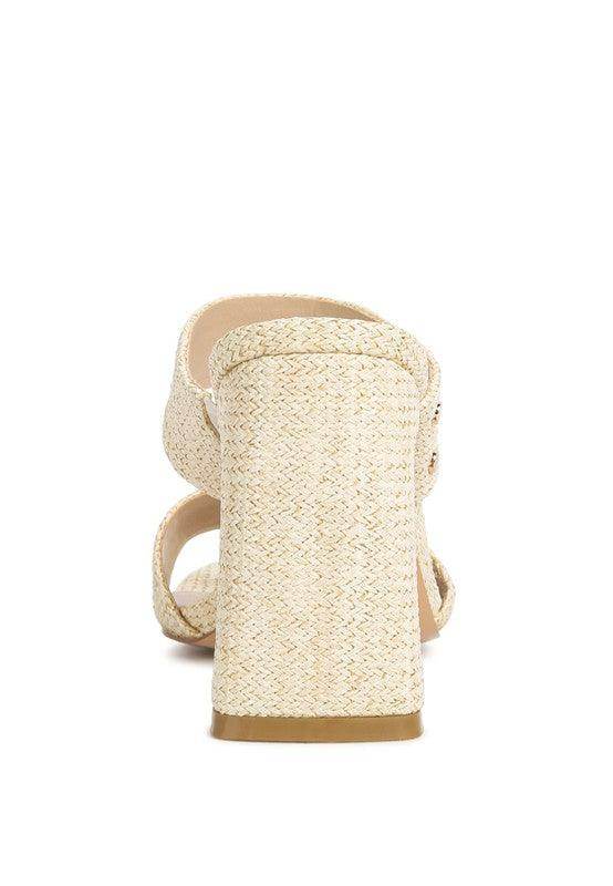 Rag Company slim heel summer sandals in beige with a stylish woven design and block heel