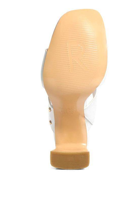Sleek white Rag Company slim heel summer sandals with a stylish design and comfortable fit
