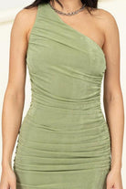 Women's Dresses Slinky One Shoulder Ruched Asymmetric Hem Dress