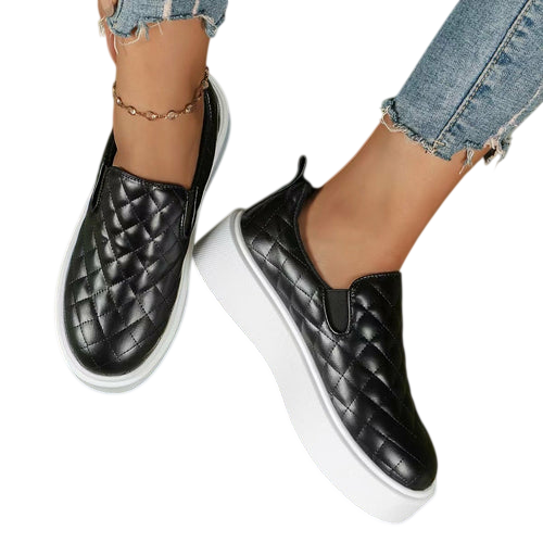 Slip-on Casual Platform Shoes Lightweight  Flats Loafers Black/White