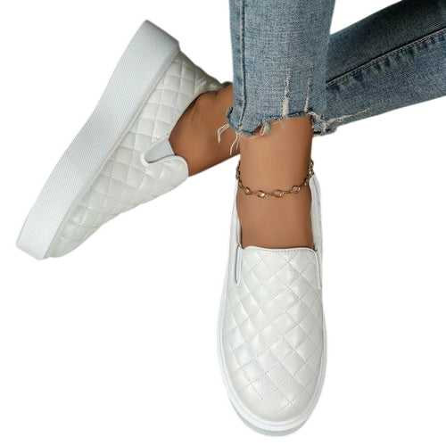 Slip-on Casual Platform Shoes Lightweight  Flats Loafers Black/White