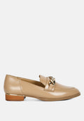 women's beige slip-on leather loafers for casual wear