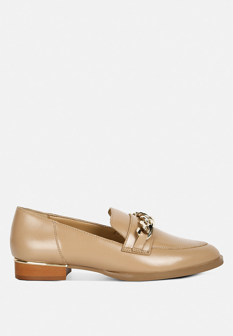 women's beige slip-on leather loafers for casual wear