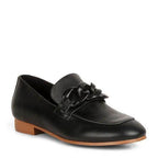 Women's black slip-on leather loafers for casual wear