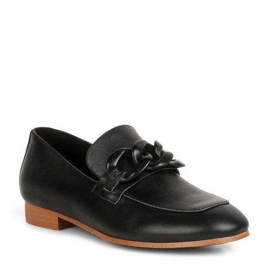 Women's black slip-on leather loafers for casual wear