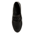 Women's black slip-on leather loafers for casual everyday wear