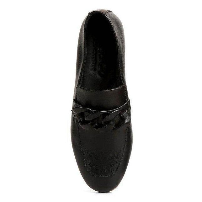 Women's black slip-on leather loafers for casual everyday wear