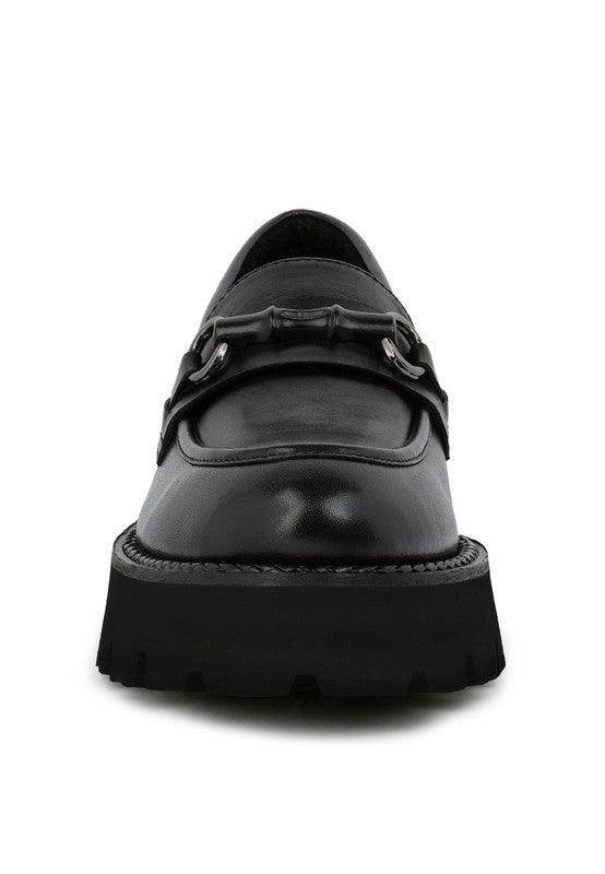 Women's black slip-on leather loafers, stylish and comfortable for everyday wear