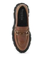 Women's brown slip-on leather loafers for casual wear