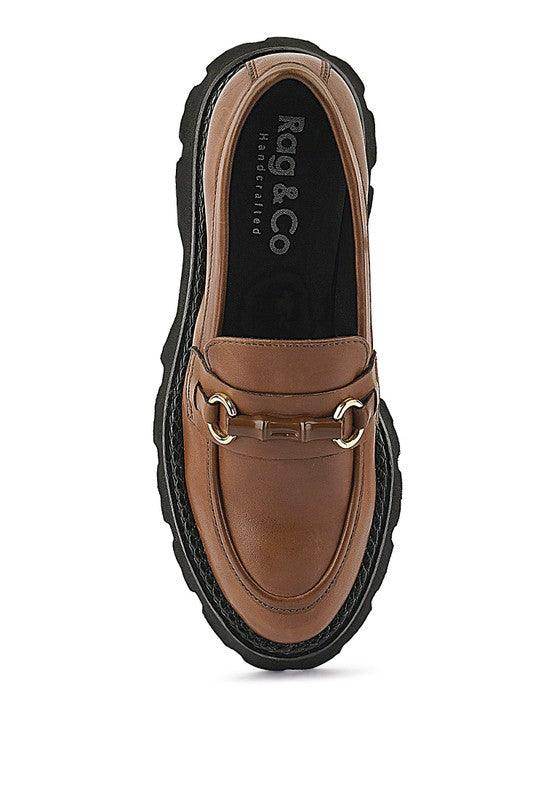Women's brown slip-on leather loafers for casual wear