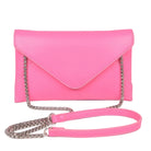 Pink envelope-style bag with chain strap, perfect alternative to a small black evening clutch bag