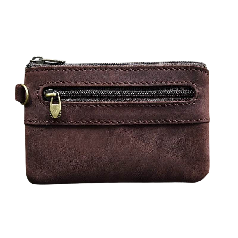 Pequeño monedero de cuero para hombre y mujer, con cremallera