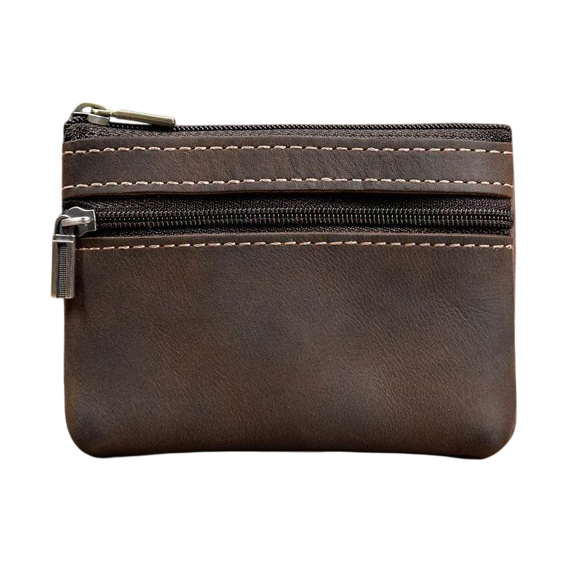 Pequeño monedero de cuero para hombre y mujer, con cremallera