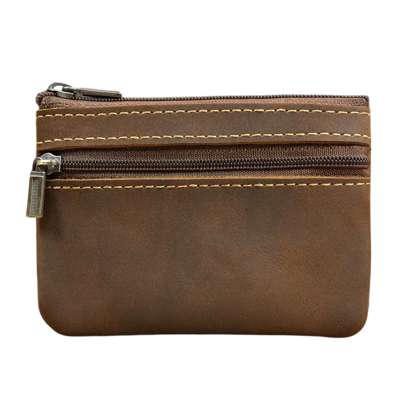 Pequeño monedero de cuero para hombre y mujer, con cremallera