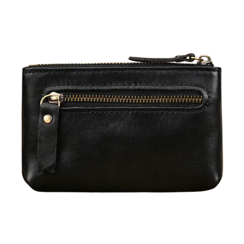 Pequeño monedero de cuero para hombre y mujer, con cremallera