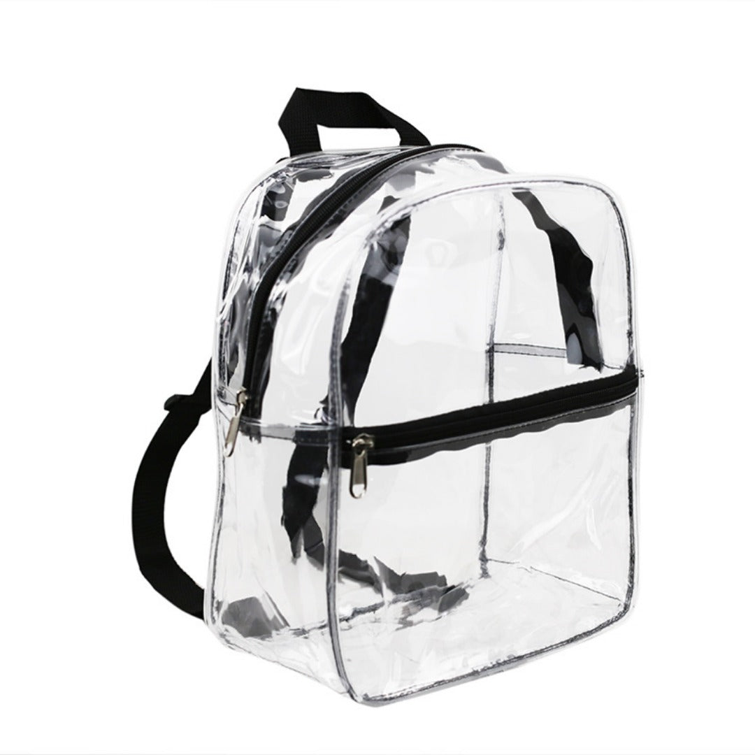 Small transparent backpack for kids with sturdy straps and a zipper closure for easy access