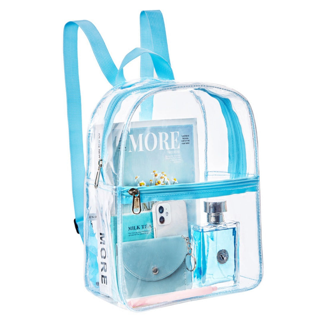 Small transparent backpack for kids featuring a clear design with adjustable straps