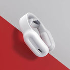 Sleek white smart neck massager designed for relaxation and muscle relief