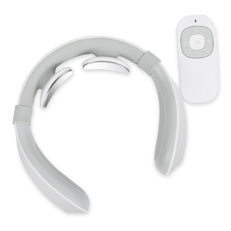 White smart neck massager with remote control for soothing neck relief and relaxation