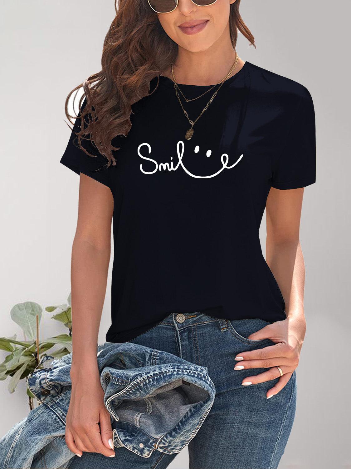 Women's Shirts - T-Shirts SMILE Round Neck Short Sleeve T-Shirt