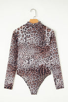 JUNIPER BLVD smocked neck long sleeve bodysuit in leopard print for stylish women's fashion
