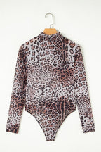 JUNIPER BLVD smocked neck long sleeve bodysuit in leopard print for stylish women's fashion
