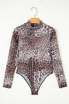 JUNIPER BLVD smocked neck long sleeve bodysuit in leopard print design for stylish women