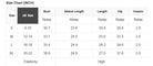 JUNIPER BLVD smocked neck long sleeve bodysuit in various sizes with precise size chart details