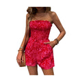 Smocked Printed Tube Romper with Pockets - VacationGrabs