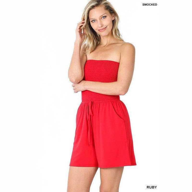 Smocked Tube Romper With Pockets - VacationGrabs