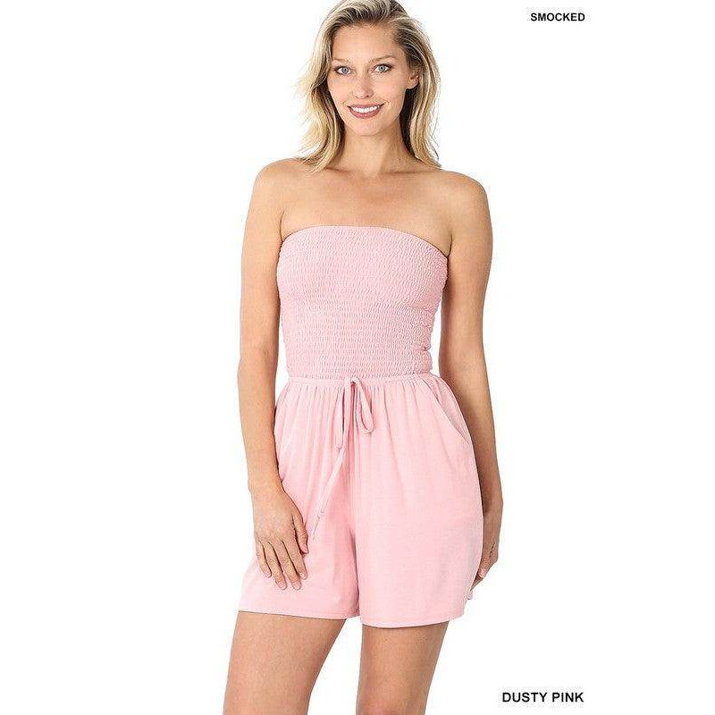 Smocked Tube Romper With Pockets - VacationGrabs