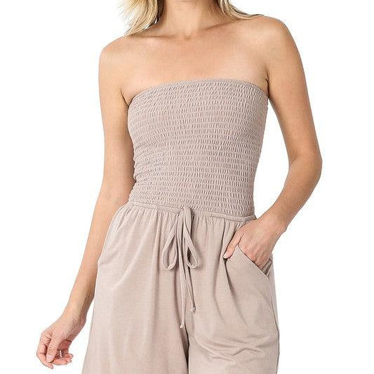 Women's Jumpsuits & Rompers Smocked Tube Romper With Pockets