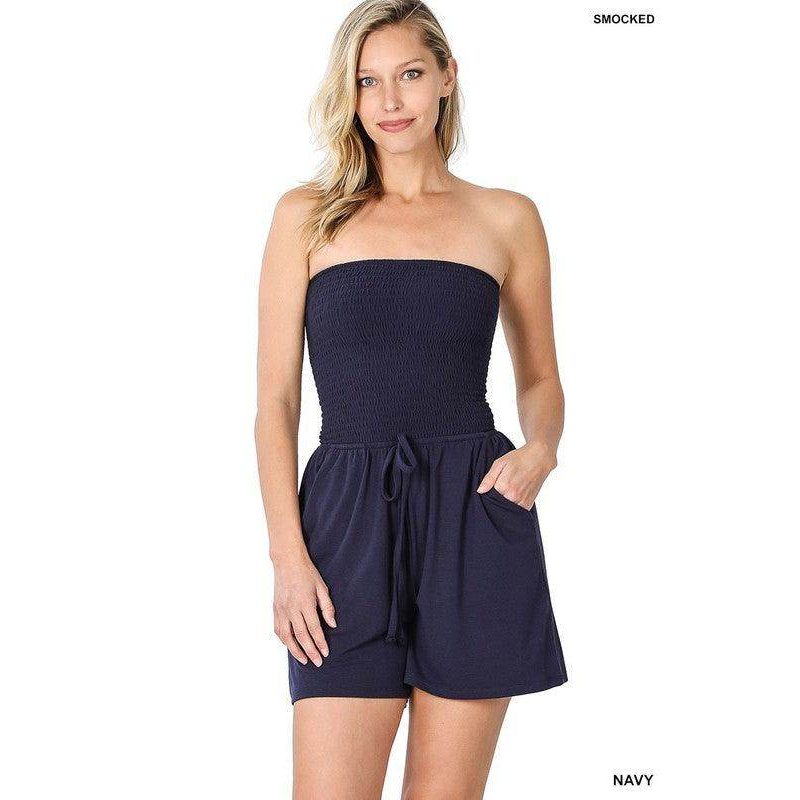 Smocked Tube Romper With Pockets - VacationGrabs