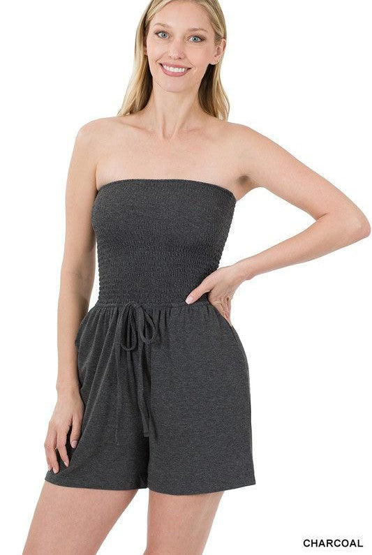 Women's Jumpsuits & Rompers Smocked Tube Romper With Pockets