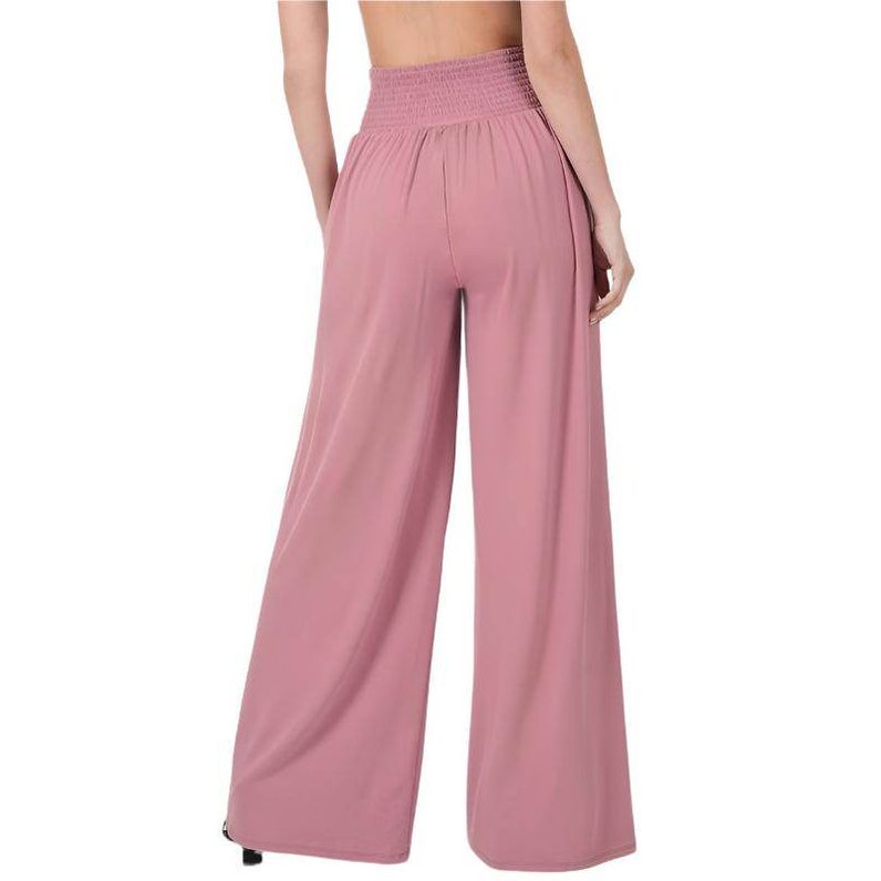 Smocked Waist Wide Leg Pants - VacationGrabs