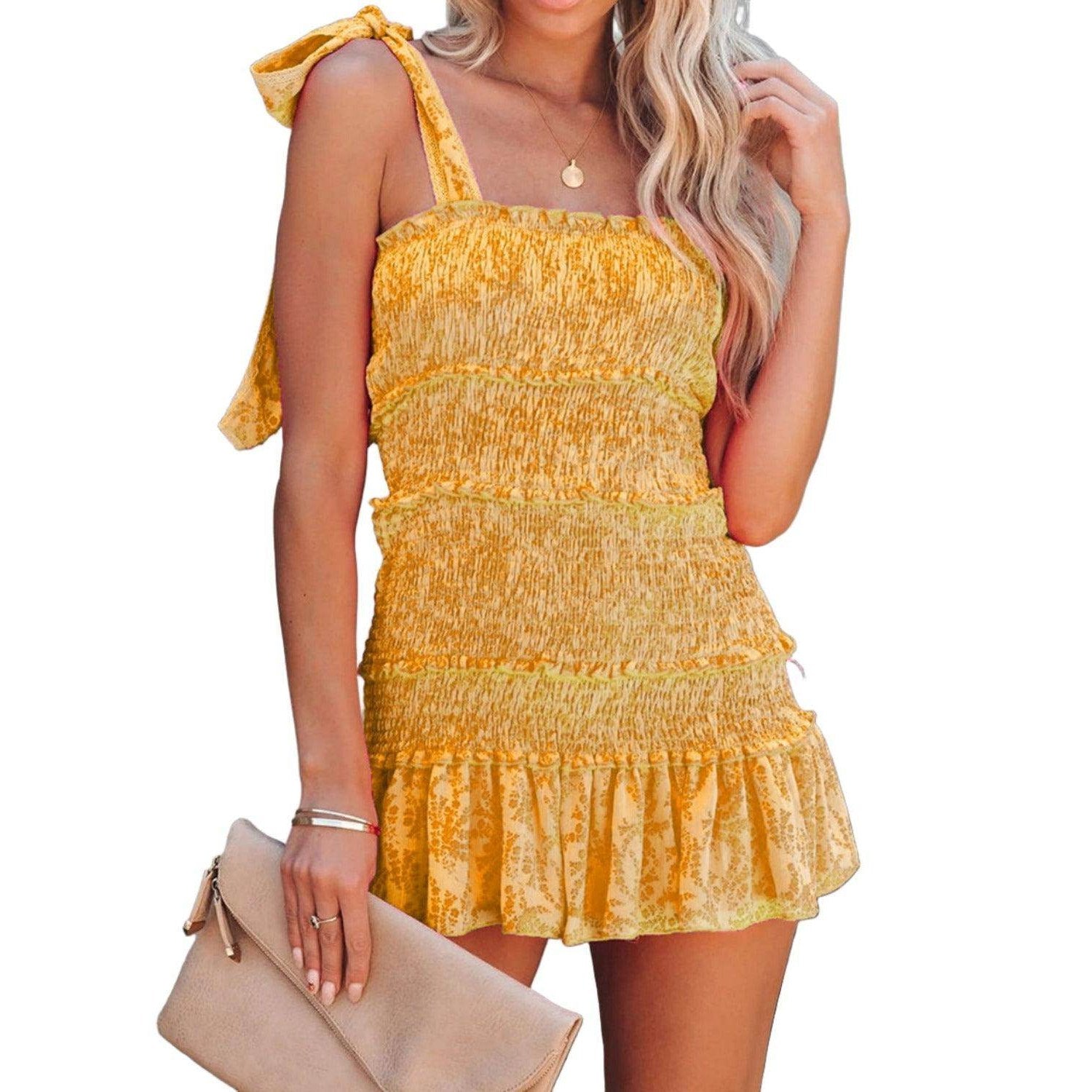 Smocked Wide Strap Mini Cami Dress - VacationGrabs