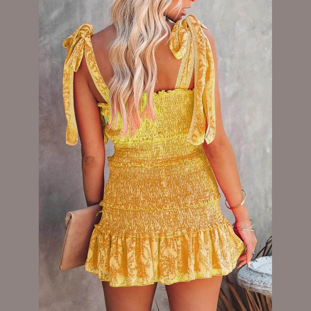 Smocked Wide Strap Mini Cami Dress - VacationGrabs