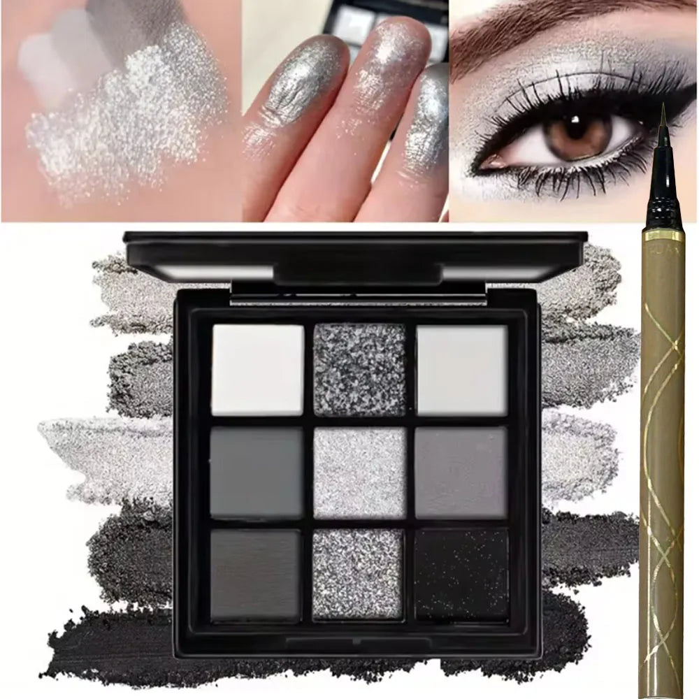 9-color smoky gray-pink eyeshadow palette with built-in brush (photo 10 of 10)