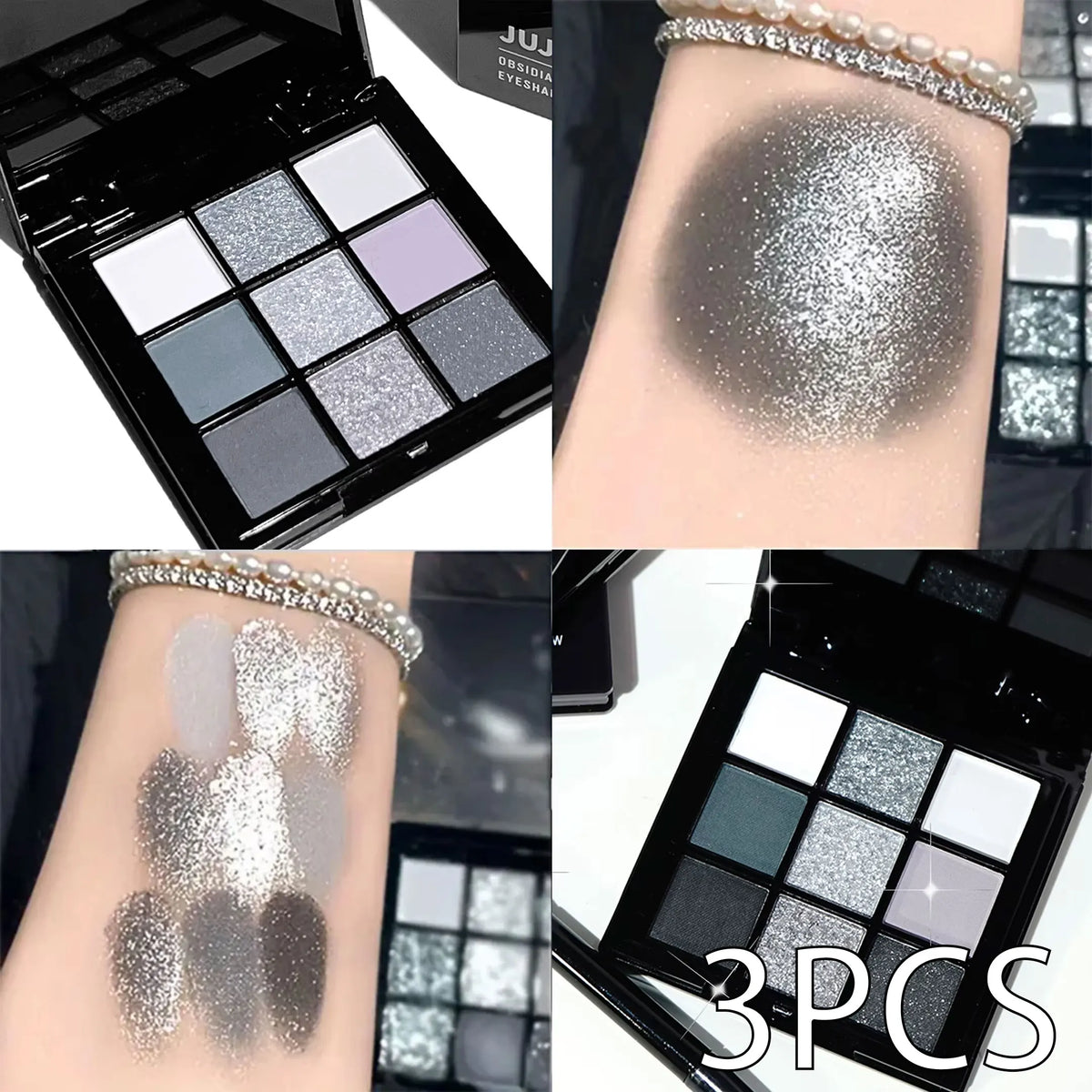 9-color smoky gray-pink eyeshadow palette with built-in brush (photo 6 of 10)