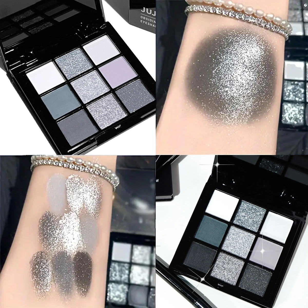 9-color smoky gray-pink eyeshadow palette with built-in brush (photo 8 of 10)